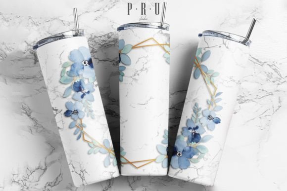 20oz Skinny Tumbler Flower on Marble PNG