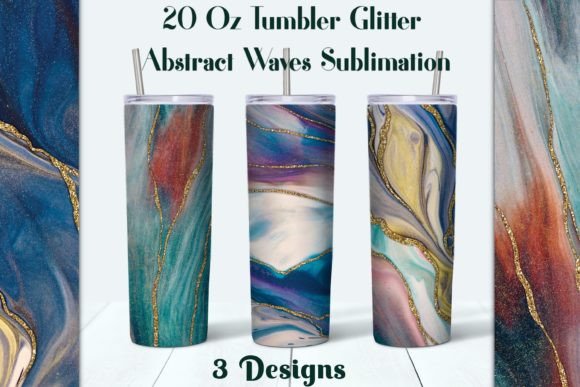 3 Abstract Waves with Gold Tumbler Subli