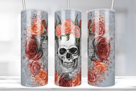 Floral Skull Tumbler Wrap Design