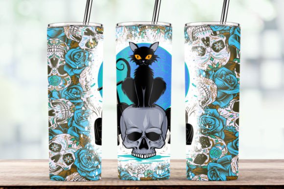 Halloween Skull Ghost Cat Tumbler Wrap