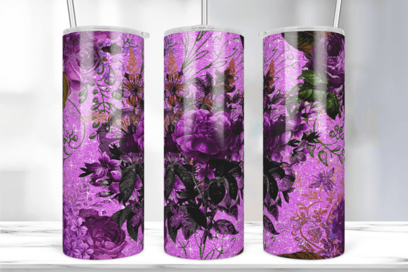 Purple Glitter Floral Tumbler Wrap