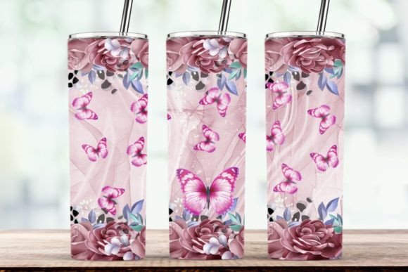 Rose Red Flower Butterfly Tumbler Wrap