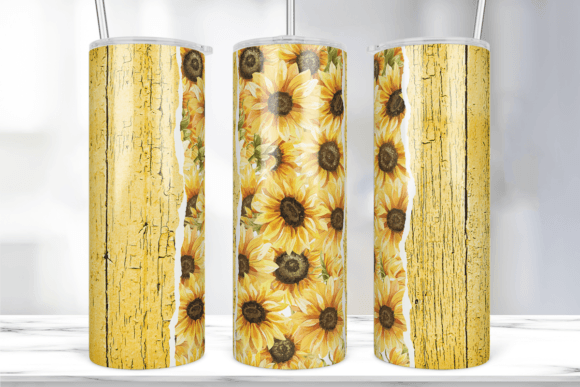 Wood Sunflower Tumbler Wrap 20 Oz Skinny